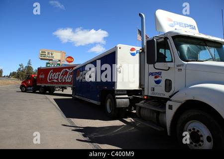 Pepsi and Coca-Cola lorries in an RV Park in Arizona, USA