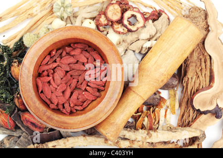 Traditional Chinese medicine tool with medicine. Stock Photo