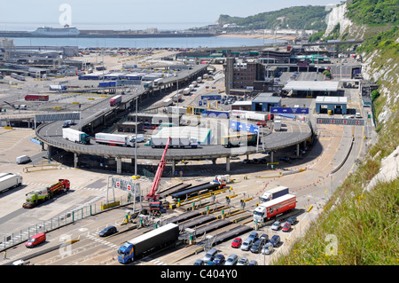 Dover Ferry Terminal traffic management system showing entry and exit routes Stock Photo