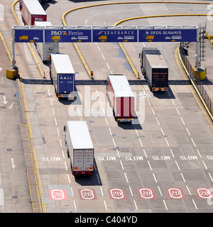 Dover Ferry Terminal traffic management system showing vehicle check in routes and signs Stock Photo