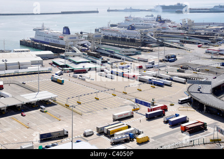 Vehicle holding areas at Dover Ferry Terminal Stock Photo