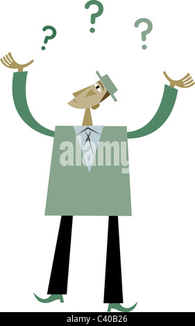 Illustration of a businessman juggling question marks Stock Photo