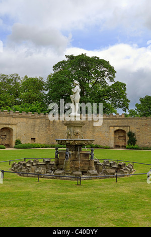 Bolsover Castle, Derbyshire. Restored Venus Fountain in the garden of the Little Castle. Stock Photo