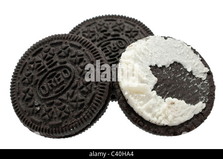 Cream center of an Oreo biscuit Stock Photo