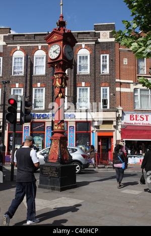 Harlesden, an area in London with one of the largest ethnic population particularly Afro-Caribbean. Jubilee clock tower is shown Stock Photo