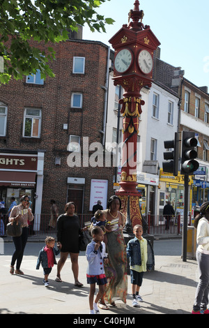 Harlesden, an area in London with one of the largest ethnic population, particularly Afro-Caribbean. Jubilee Clock Tower Stock Photo