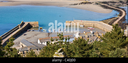 The harbour of St Michael's Mount Marazion in Cornwall and the causeway at low tide Stock Photo