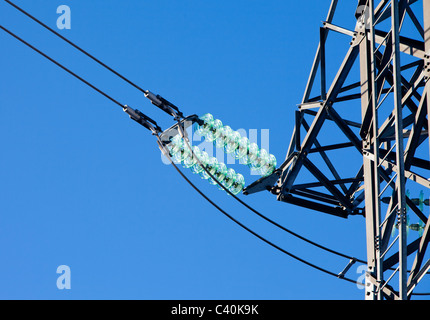 Insulators in a high-voltage power line , Finland Stock Photo