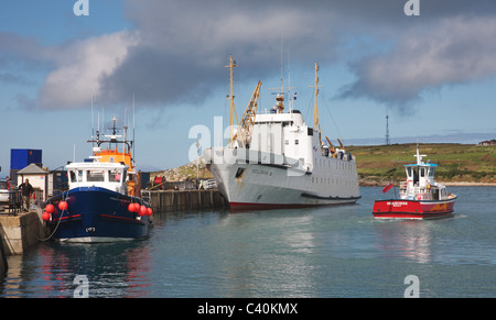 MV Scillonian III in dock at Hugh Town St Mary's in the Isles of Scilly Stock Photo
