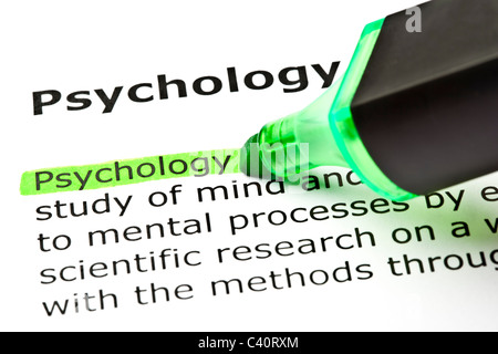 The word 'Psychology' highlighted in green with felt tip pen Stock Photo