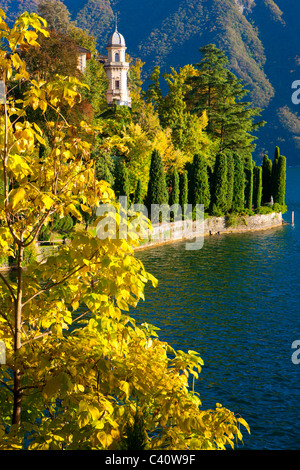 Castagnola, Switzerland, Europe, canton Ticino, lake, Lago di Lugano, park, villa, trees, autumn colouring, autumn Stock Photo