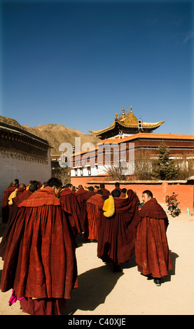 Yellow hats , Gelug-Pa, Tibetan monks during a ceremony in Labrang monastery in Xiahe. Stock Photo