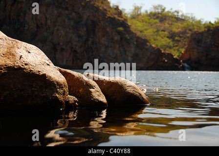 Rocks in the pool of the Lower Fall of Edith Falls near Katherine in the Northern Territory, Australia Stock Photo