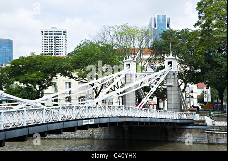 The Old Cavenagh Pedestrian Bridge Crosses Singapore River in Central Singapore Asia Stock Photo