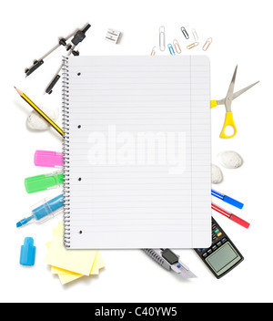 Notepad with lots of office objects Stock Photo