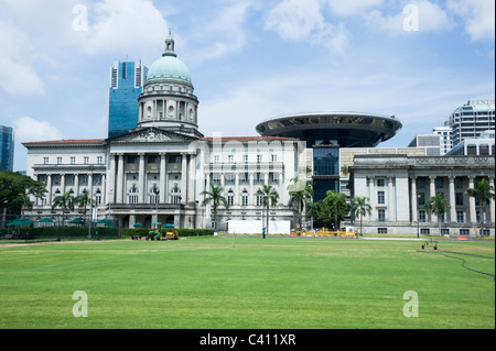 The Old Domed and New Supreme Court Buildings and City Hall in Central Singapore Asia Stock Photo