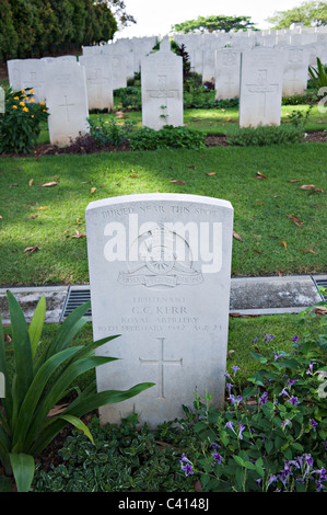Headstones and Graves of Service Personnel Killed in Action in Kranji War Cemetery During World War II Singapore Asia Stock Photo