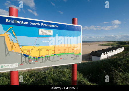 bridlington south promenade beach yorkshire uk wide sand sandy beaches hut huts coast coastline coasts Stock Photo