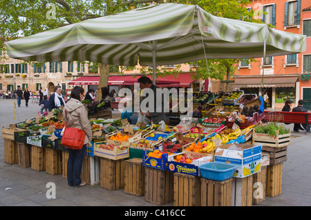 Fresh produce stall at Campo Santa Margherita square Dorsoduro district Venice Italy Europe Stock Photo