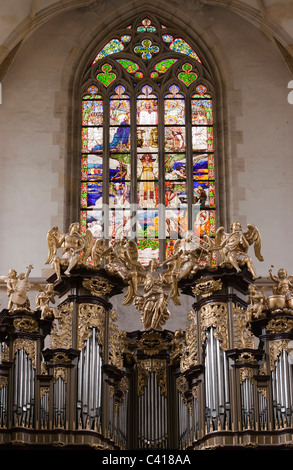 Saint Barbara church - Organ Loft and Stained glass in the church Stock Photo