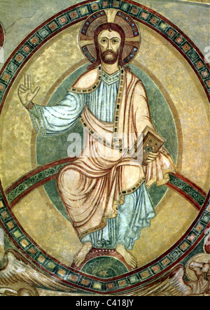 religion, Jesus Christ holding the Bible and blessing with other hand, detail of relief, full length, gloriole, bless, fine arts, book, Bible, holding, Christianity, historic, historical, people, Additional-Rights-Clearences-Not Available Stock Photo