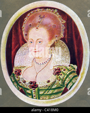 Anne, 12.12.1574 - 2.3.1619, Queen Consort of England 25.7.1603 - 2.3.1619, portrait, print after miniature, 17th century, cigarette card, Hamburg, 1933, ,