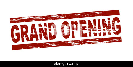 Stylized red stamp showing the term grand opening. All on white background. Stock Photo