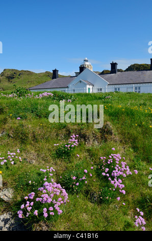 Cottages at Bull Point lighthouse near Mortehoe, Devon, England Stock ...
