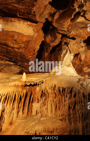 Underground rock formations and stalactites and stalagmites in Cheddar Caves, Cheddar Village, Somerset, United Kingdom Stock Photo