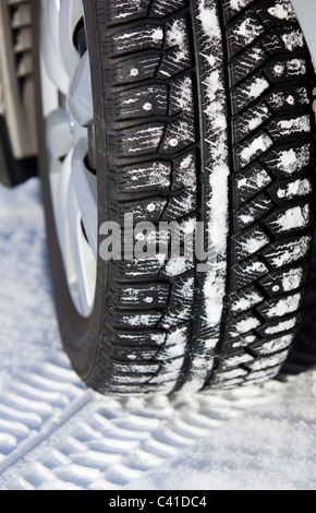 Close-up of a studded car winter tyre , Finland Stock Photo