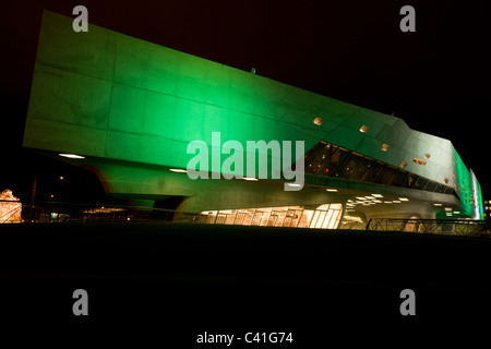 High resolution image of the green illuminated Phaeno in Wolfsburg. Stock Photo