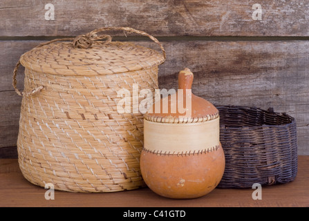 Baskets and gourd  made by Native Central American Indians in Guatamala. Stock Photo