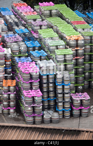 Stacks of Beer Barrels at Brains Brewery Cardiff South Wales UK Stock Photo