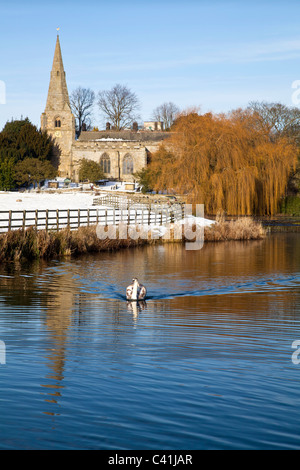 All Saint's church and Brompton ponds at Brompton by Sawdon, North Yorkshire. Stock Photo