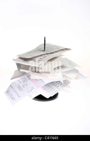 Office supply, steel needle, spike file, spike note, note spike, note needle. For a short term storage of vouchers, receipts. Stock Photo