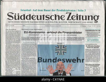 press / media, daily newspaper 'Sueddeutsche Zeitung', front page, 14.01.2004, newspapers, news, German armed forces, disarmamen Stock Photo