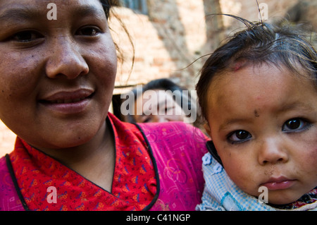 Cute Nepali baby with his family. Stock Photo