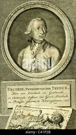 Trenck, Friedrich Freiherr von der, 16.2.1726 - 25.7.1794, Prussian military officer, adventurer, portrait, copper engraving, by W. Kok (1761 - 1806), late 18th century, Artist's Copyright has not to be cleared Stock Photo