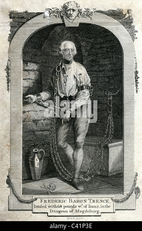 Trenck, Friedrich Freiherr von der, 16.2.1726 - 25.7.1794, Prussian military officer, adventurer, full length, in the dungeon of Magdeburg, copper engraving, late 18th century, Artist's Copyright has not to be cleared Stock Photo