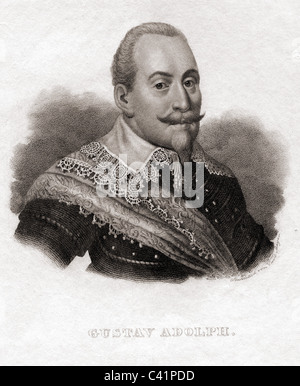 Gustavus II Adolphus, 19.12.1594 - 16.11.1632, King of Sweden 1611 - 1632, portrait, steel engraving, 19th century, Artist's Copyright has not to be cleared Stock Photo