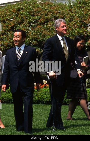 President Bill Clinton with Prime Minister of Japan Ryutaro Hashimoto at the White House in Washington, DC. Stock Photo