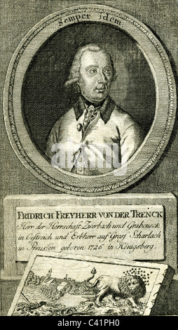 Trenck, Friedrich Freiherr von der, 16.2.1726 - 25.7.1794, Prussian military officer, adventurer, portrait, copper engraving, late 18th century, Artist's Copyright has not to be cleared Stock Photo