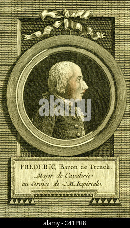 Trenck, Friedrich Freiherr von der, 16.2.1726 - 25.7.1794, Prussian military officer, adventurer, portrait, copper engraving, from the French edition of his memoirs, circa 1787, Artist's Copyright has not to be cleared Stock Photo