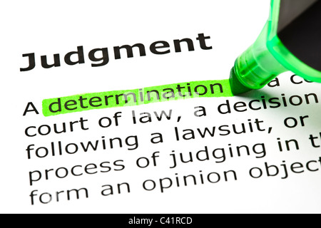 'Determination' highlighted in green, under the heading 'Judgment' Stock Photo