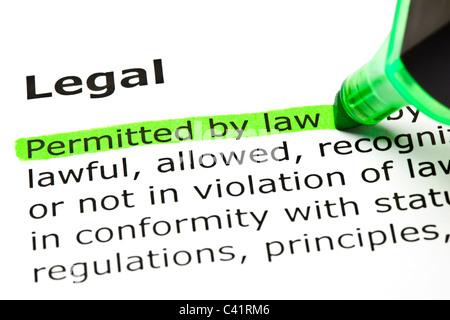 'Permitted by law' highlighted in green, under the heading 'Legal' Stock Photo