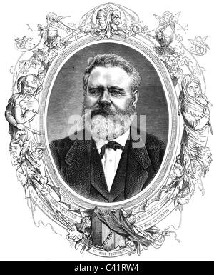 Reuter, Fritz, 7.11.1810 - 12.7.1874, German author / writer, portrait, wood engraving, published in 1874, Stock Photo