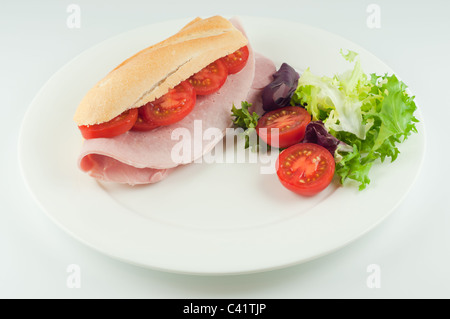 Ham and tomato baguette Stock Photo