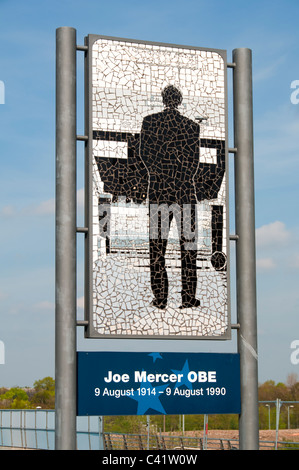Tribute in mosaics to Joe Mercer OBE, former Manchester City manager, by Mark Kennedy. City of Manchester stadium, Sportcity, UK Stock Photo