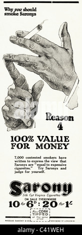 Original 1920s magazine advert for SARONY VIRGINIA CIGARETTES Stock Photo