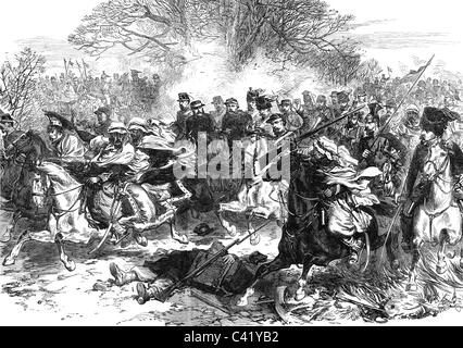 events, Franco-Prussian War 1870 - 1871, Second Battle of Orleans 3.- 4.12.1870, flight of the French cavalry, wood engraving, 1870, France, soldiers, North Africans, colonial troops, retreat, Franco Prussian, 19th century, historic, historical, people, Additional-Rights-Clearences-Not Available Stock Photo